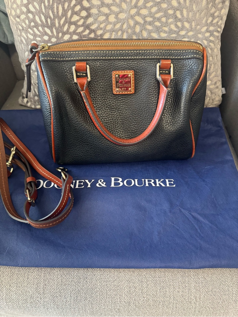 Dooney & Bourke Black Pebble Leather Crossbody with Brown Trim